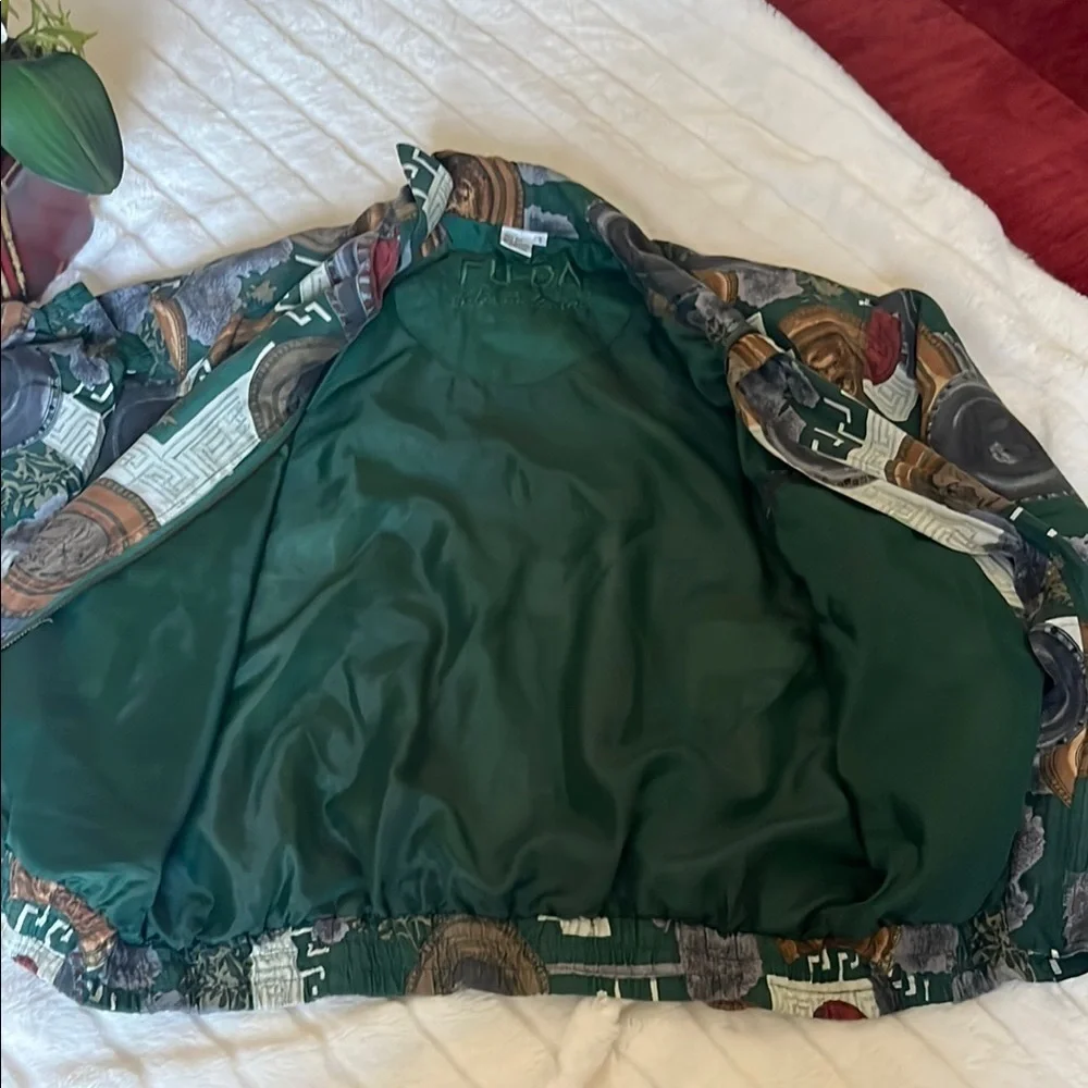 FUDA International Vintage Green Silk Greek Multicolor Patterned Jacket